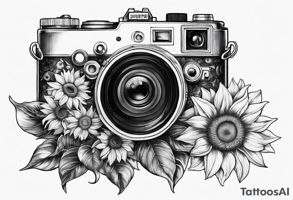 sunflower, camera, fish, moon tattoo idea