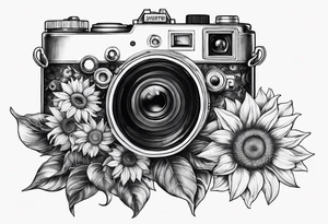 sunflower, camera, fish, moon tattoo idea