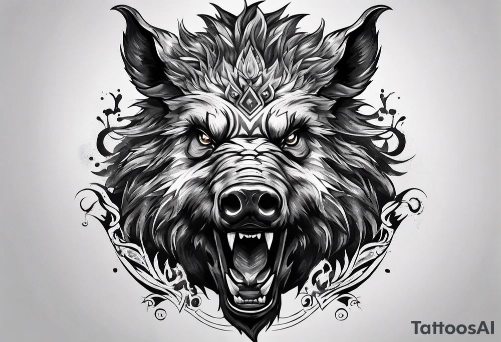 angry boar front tattoo idea