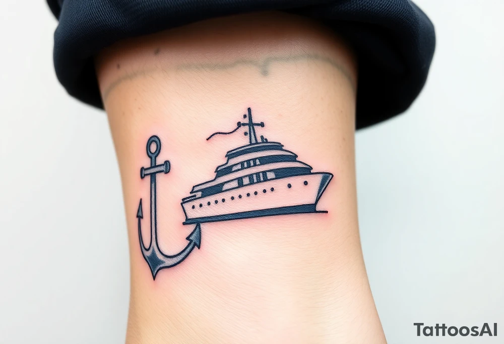 bold man with anchor and yacht
put on arm tattoo idea