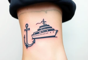 bold man with anchor and yacht
put on arm tattoo idea