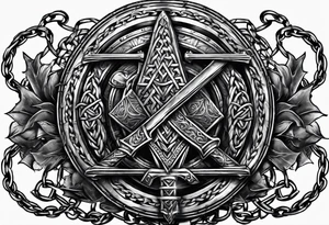 Valhalla sword shield  axe Valknut barbed wire chains tattoo idea