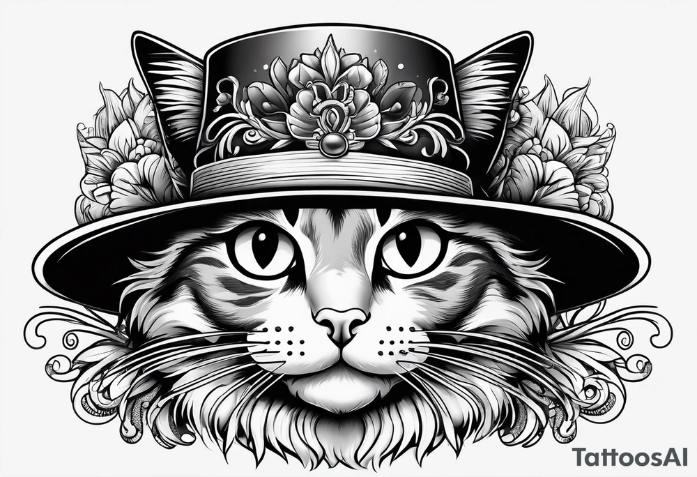 cat with funny hat tattoo idea