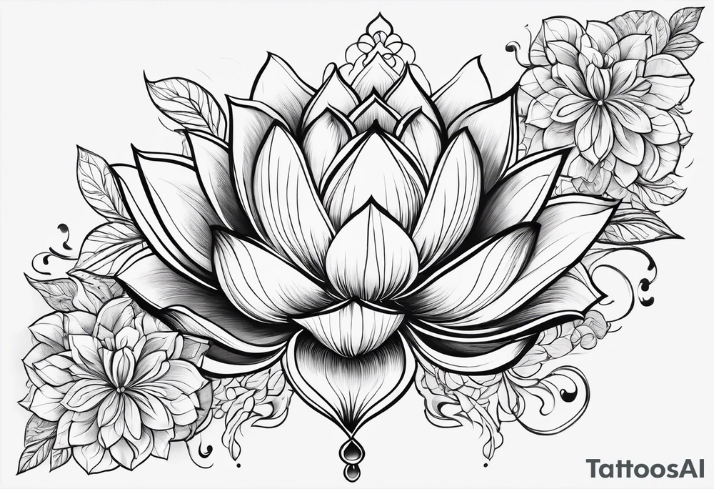 Small Floating lotus upper back with florals and henna to each shoulder tattoo idea