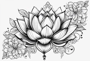 Small Floating lotus upper back with florals and henna to each shoulder tattoo idea
