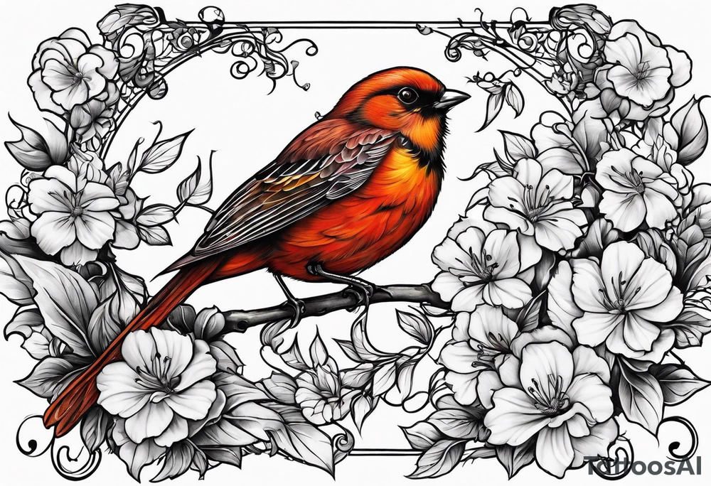 Fine line birds and vines tattoo idea