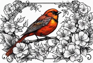 Fine line birds and vines tattoo idea