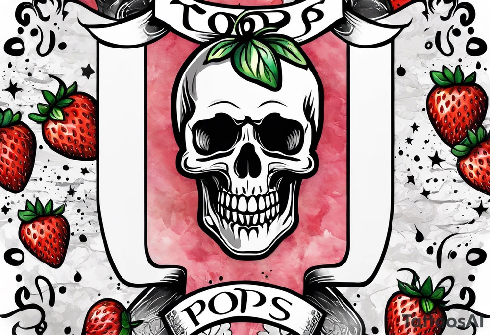 single strawberry wrapped in banner saying Pops tattoo idea