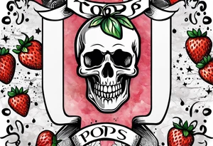 single strawberry wrapped in banner saying Pops tattoo idea