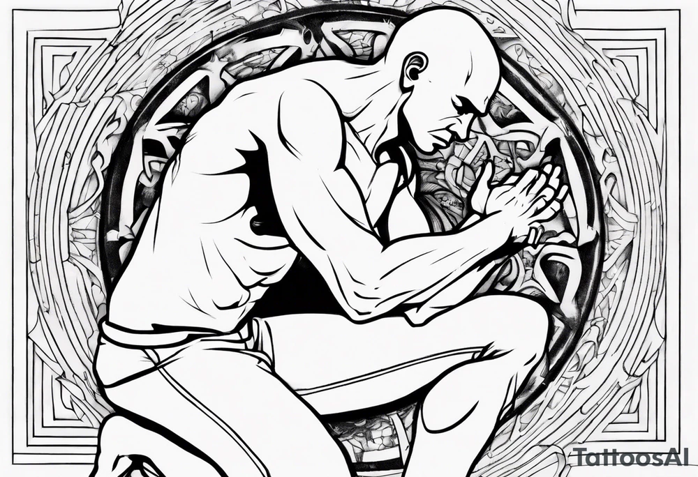 Outline of man kneeling to help person tattoo idea