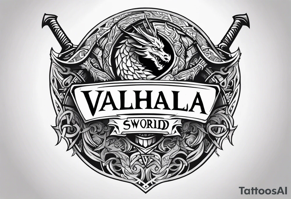 Valhalla sword shield dragon axe tattoo idea
