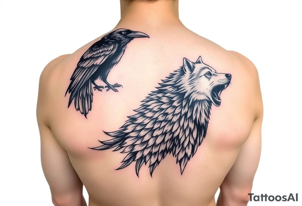 powerful meaningful with a raven a crow and wolf tattoo idea