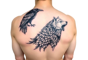 powerful meaningful with a raven a crow and wolf tattoo idea