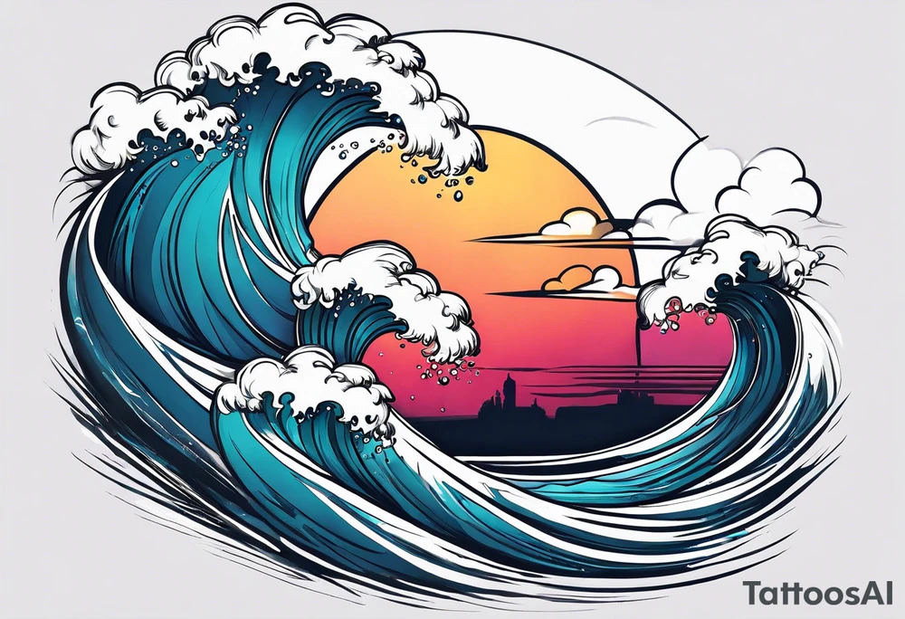 wave  "come what may" written underneath in cursive outside forearm tattoo idea