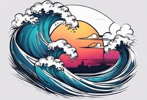 wave  "come what may" written underneath in cursive outside forearm tattoo idea