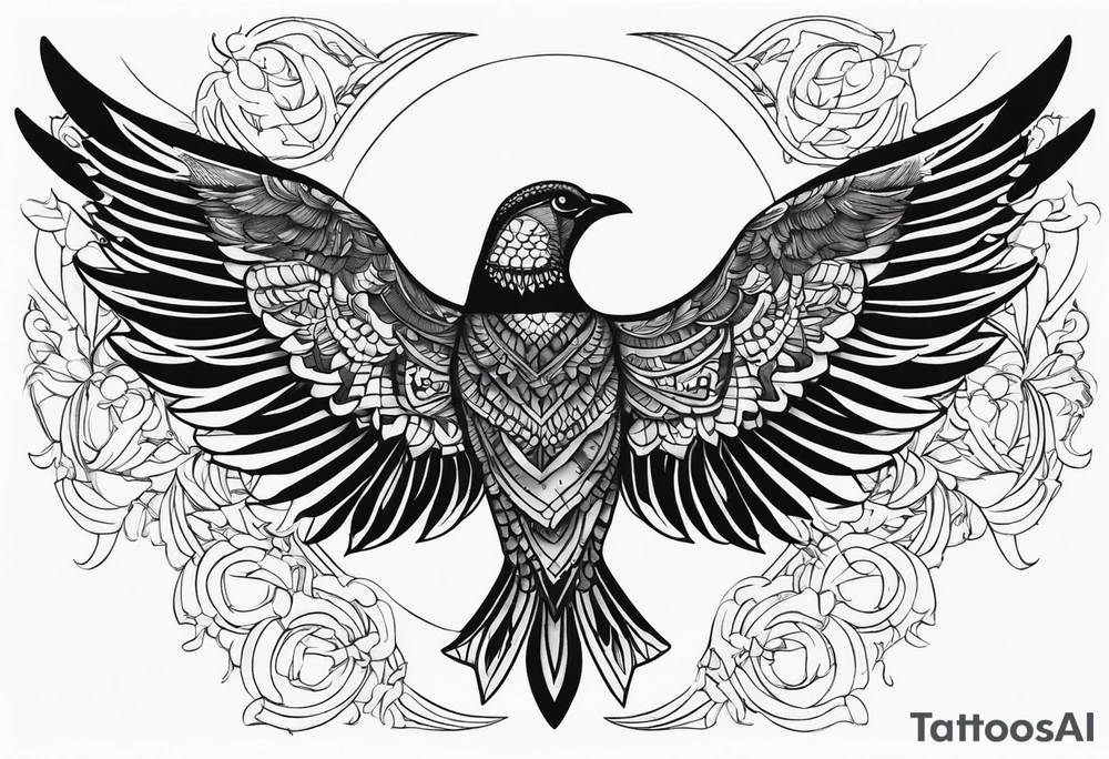 blackwork style with its wings outstretched in flight tattoo idea blackwork style with its wings outstretched in flight tattoo idea