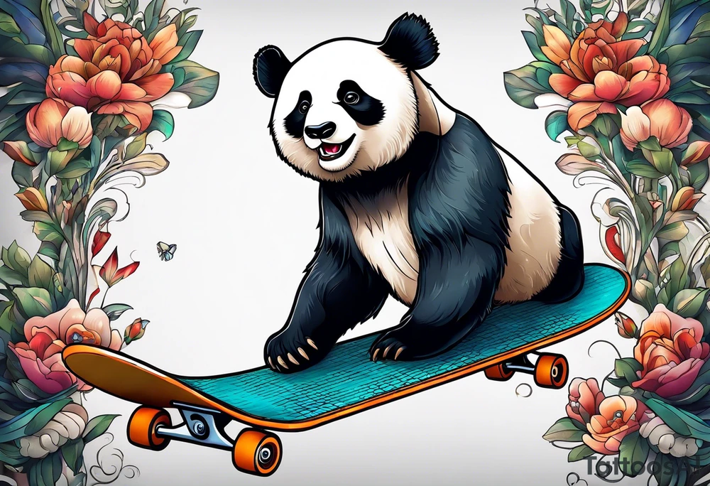 panda riding a skateboard tattoo idea