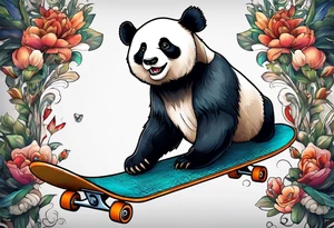 panda riding a skateboard tattoo idea