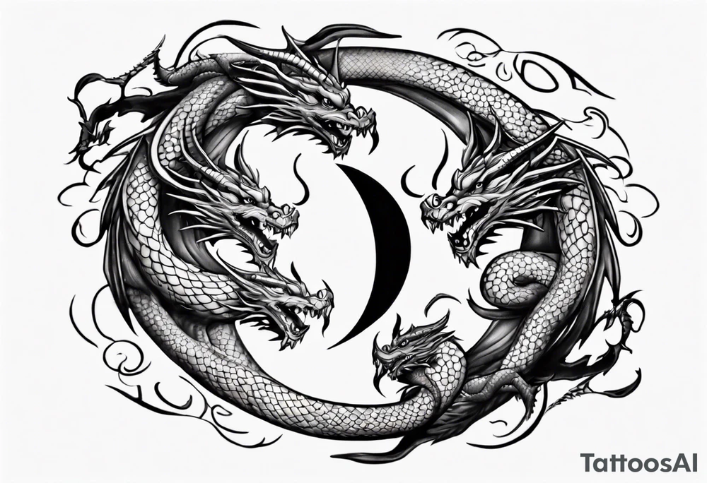 two dragons twirling to make a central yin yang tattoo idea