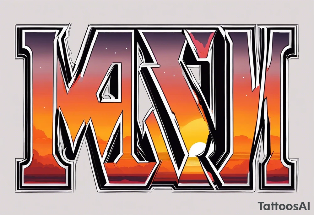 XXII VI MMXXI letters with a sunset background tattoo idea