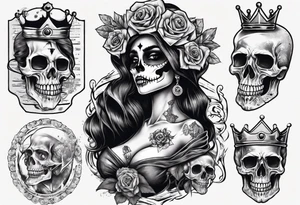 santa la muerta with money and crown
on card tattoo idea