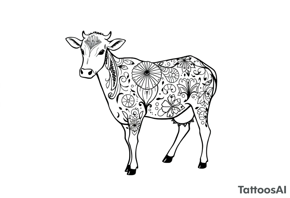 black and white patterned cow tattoo idea