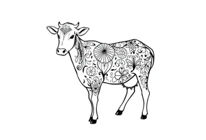 black and white patterned cow tattoo idea