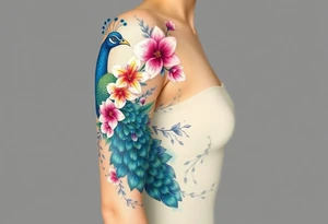 Peacock , orchid flowers, Coi fish tattoo idea