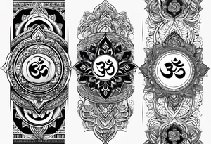 Spiritual forearm sleeve tattoo centred around the Sanskrit Om symbol for breathe tattoo idea