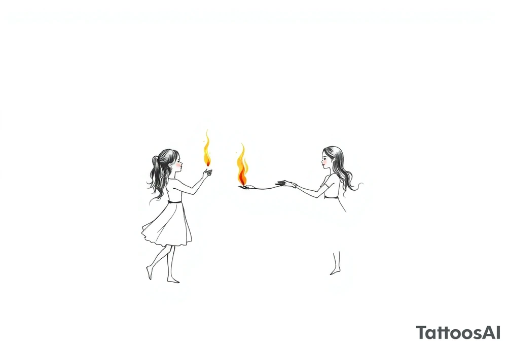 Silhouette of a mother passing a flame to two daughters tattoo idea