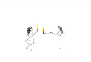 Silhouette of a mother passing a flame to two daughters tattoo idea