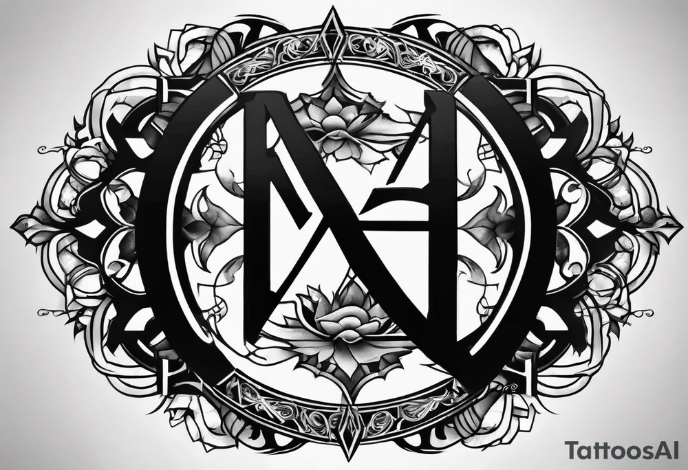 the letters A R in the middle of a ninja headband tattoo idea