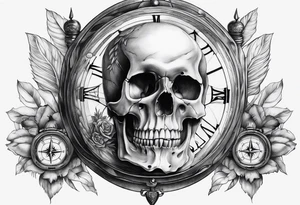 Skull, hourglass, compass tattoo idea