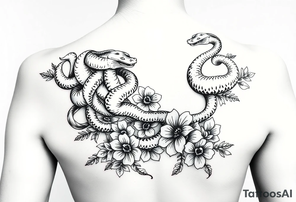 Gangster medusa snakes coming out of hair with flowers and quotes tattoo idea