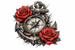 a compass,anchor,roses. tattoo idea