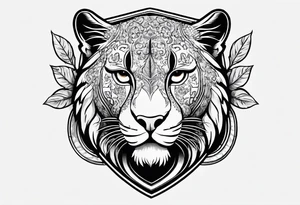 A shield with leopar head as shield's emblem. The shield would be hang on a ivy planted wall tattoo idea