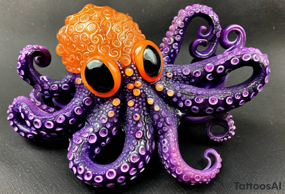 Cthulu/Kraken/Octopus

Black and Violet/Purple + Orange eyes
Head to be on right pec
9 Tentacles
Have 3 tentacles in a spiral for each right shoulder head
Have 1 tentacle on in a spiral for right bicep
Have 3 tentacles contouring the tricep, twirling down and around my right forearm
Have 2 tentacles wrapped around under my collar and double helix down my spinal column tattoo idea