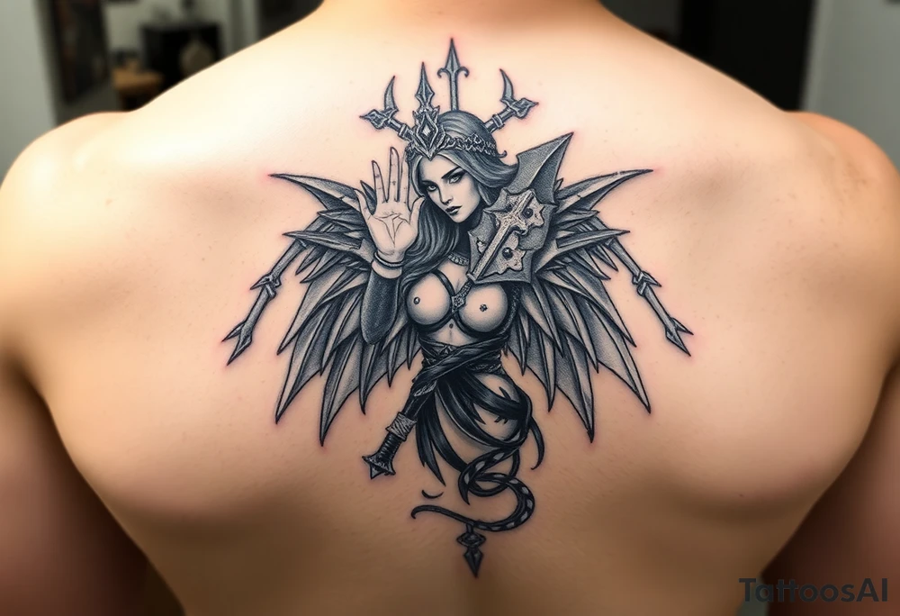 La diosa Temis protege a dos escorpiones tattoo idea