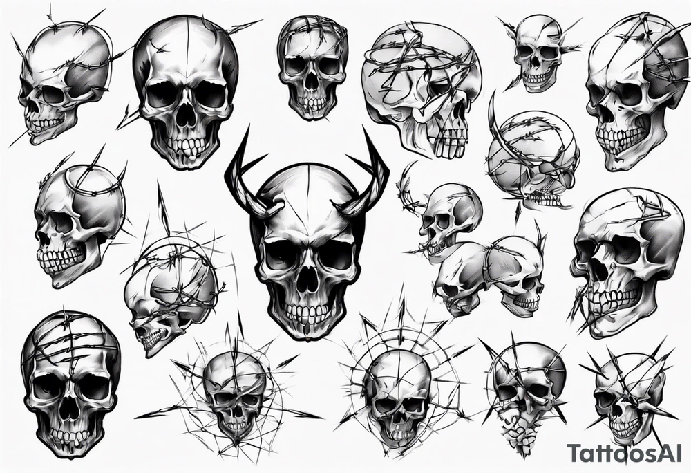 Barbed wired around skull tattoo idea