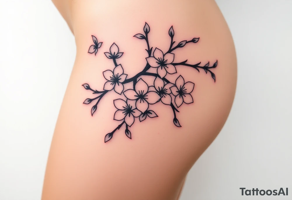 delicate cherry blossoms swirling in spring breeze with petals tattoo idea