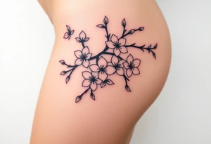 delicate cherry blossoms swirling in spring breeze with petals tattoo idea