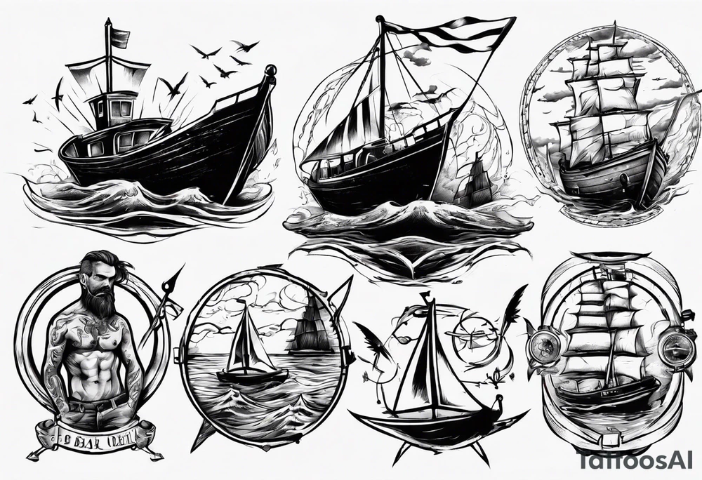 man on boat tattoo idea