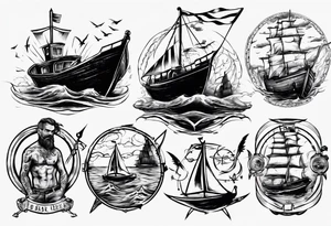 man on boat tattoo idea