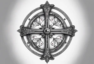 A simple cross with a smaller compass in the middle tattoo idea