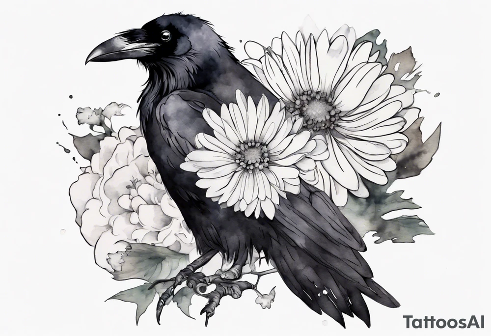 a raven with a white chrysanthemum headband tattoo idea a raven with a white chrysanthemum headband tattoo idea