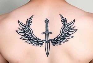 Laurel crown wreath surrounding sword and wings tattoo idea
