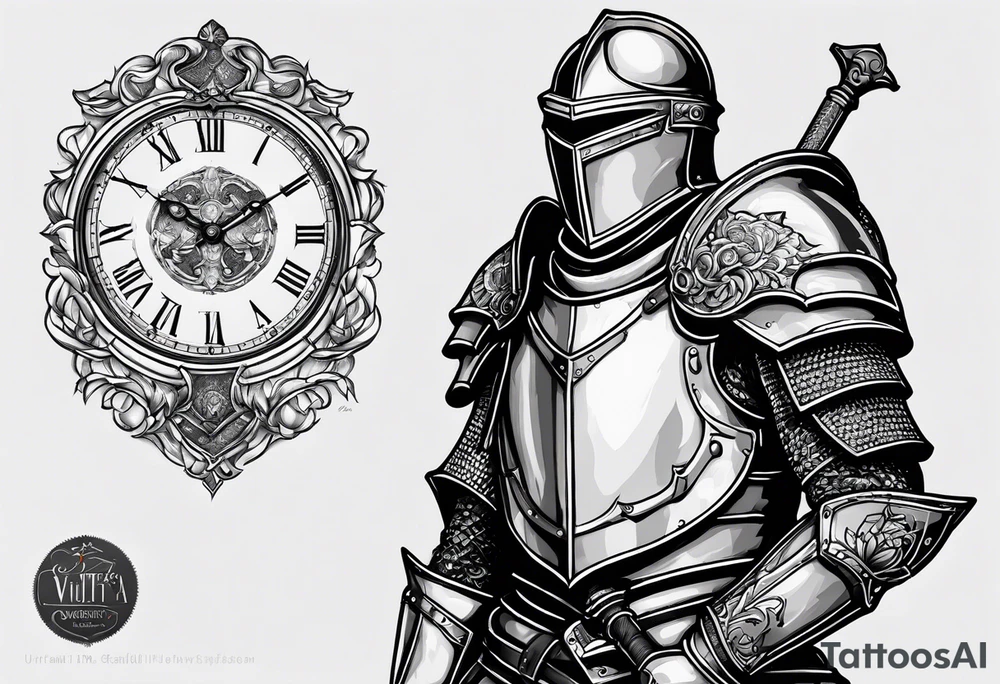 knight in heavy armor with clock tattoo idea