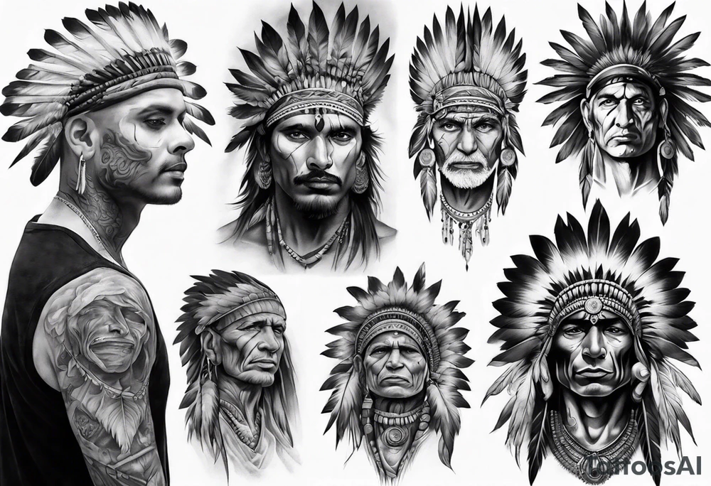 indian theme man face realistic sleeve tattoo idea