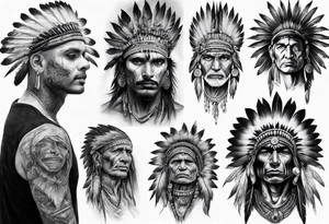 indian theme man face realistic sleeve tattoo idea