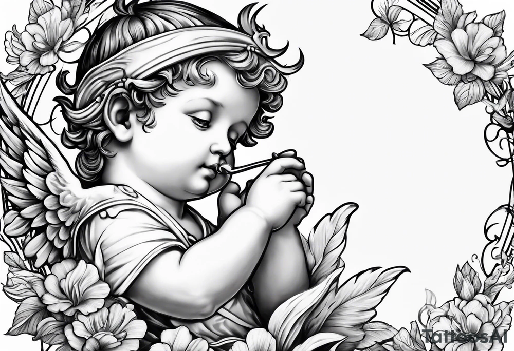 Cherub looking down tattoo idea